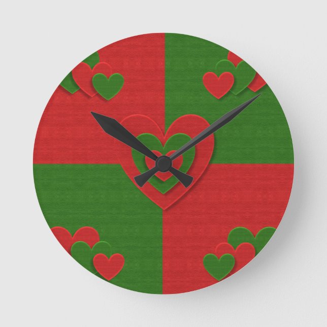 christmas fabric hearts love red round clock (Front)