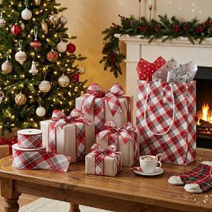 Christmas Fabric Plaid Medium Gift Bag