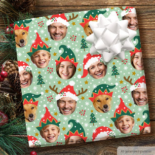 Christmas Face-in-a-hole Custom Photo Green Wrapping Paper