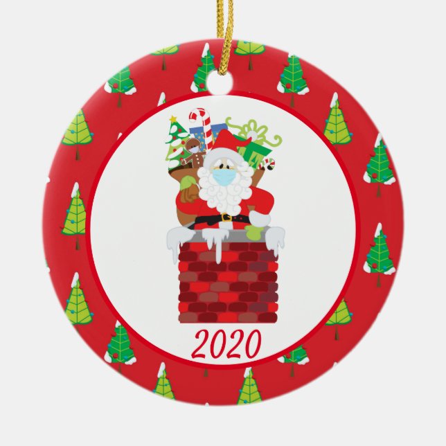 Christmas Face Mask Santa Cute 2020 Ceramic Ornament (Front)