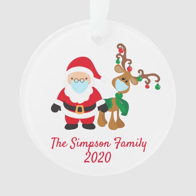 Christmas Face Mask Santa Reindeer 2020 Custom Ornament (Front)