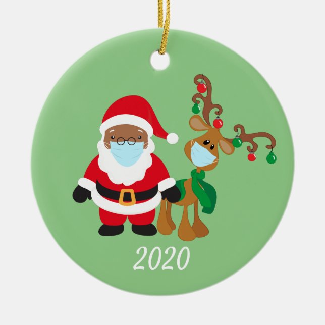 Christmas Face Mask Santa Reindeer Ethnic 2020 Ceramic Ornament (Front)