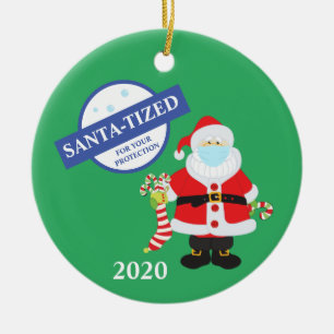Christmas Face Mask Santa Santa-tized Funny Ceramic Ornament