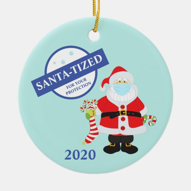 Christmas Face Mask Santa Santa-tized Funny Ceramic Ornament (Front)