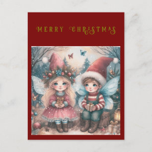 Christmas Fairies in the forest Holiday Postcard