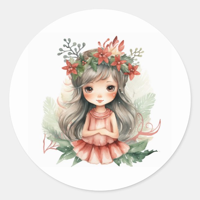 Christmas fairy classic round sticker (Front)