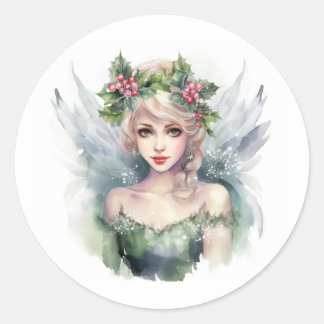 Christmas fairy classic round sticker