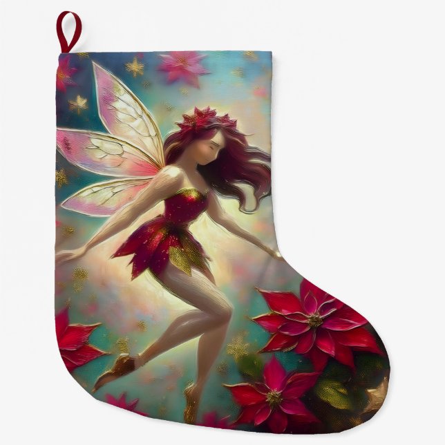 Christmas Fairy Collection - Auburn Hair Large Christmas Stocking (Front)