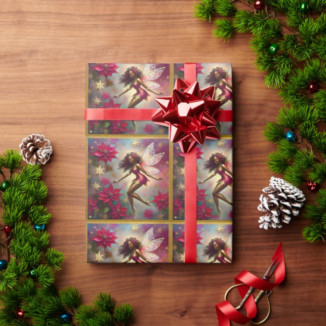 Christmas Fairy Collection - Brown Natural Hair Wrapping Paper (Holiday Gift)