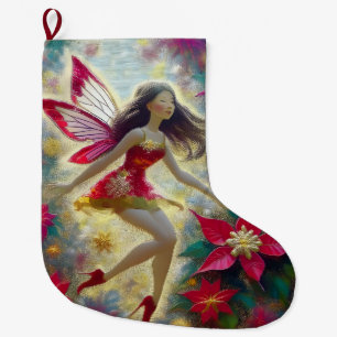 Christmas Fairy Collection - Dark Brown Hair Large Christmas Stocking