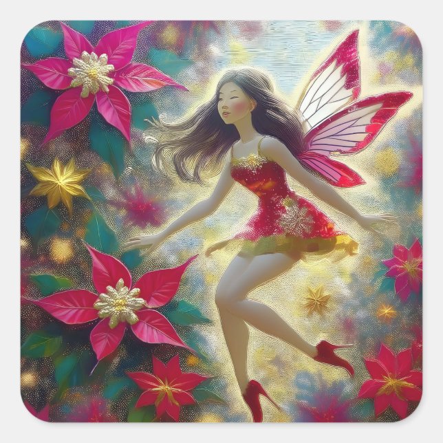 Christmas Fairy Collection - Dark Brown Hair Square Sticker (Front)