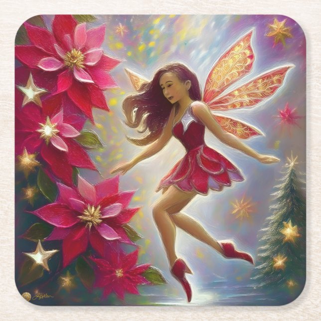 Christmas Fairy Collection - Light Auburn Hair Square Paper Coaster (Front)