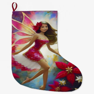 Christmas Fairy Collection - Light Brown Hair Large Christmas Stocking