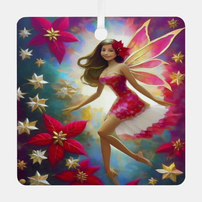 Christmas Fairy Collection - Light Brown Hair Metal Ornament (Front)