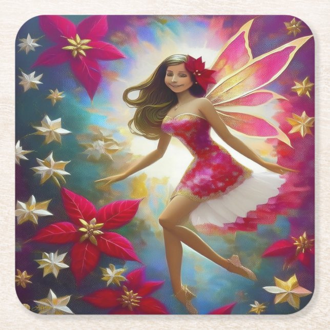 Christmas Fairy Collection - Light Brown Hair Square Paper Coaster (Front)