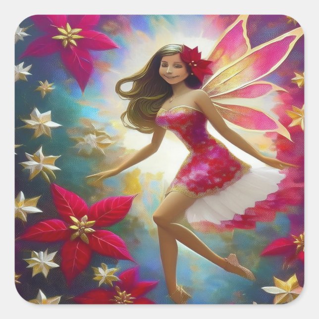 Christmas Fairy Collection - Light Brown Hair Square Sticker (Front)