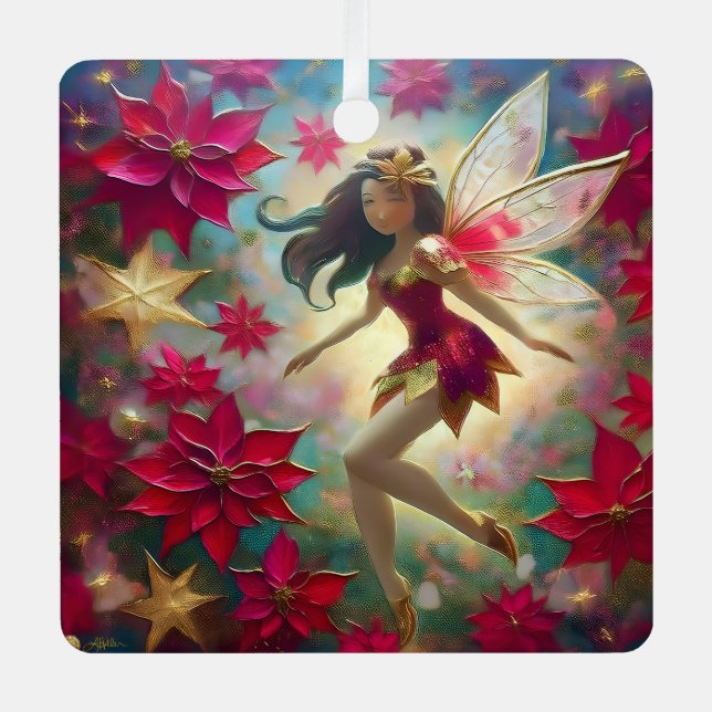 Christmas Fairy Collection - Medium Brown Hair Metal Ornament (Front)