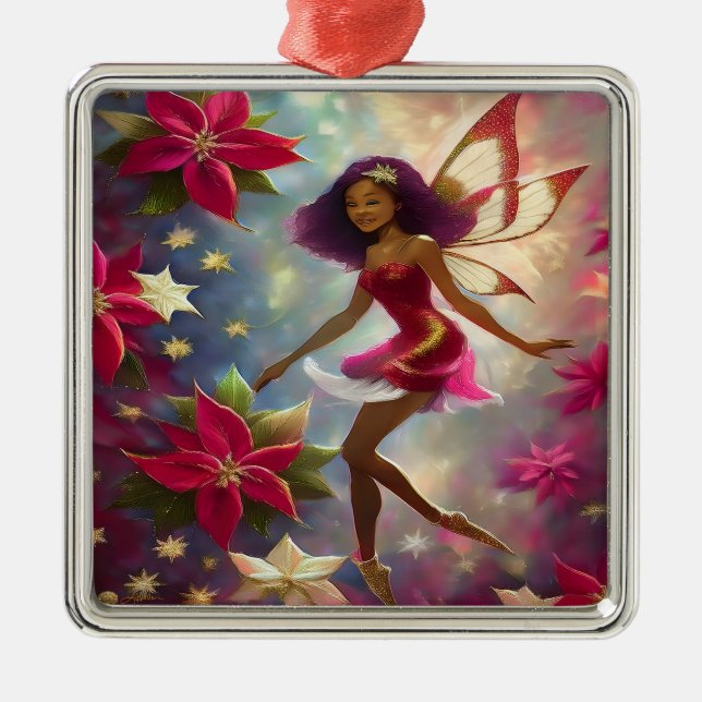 Christmas Fairy Collection Plum Tint Natural Hair Metal Ornament (Front)