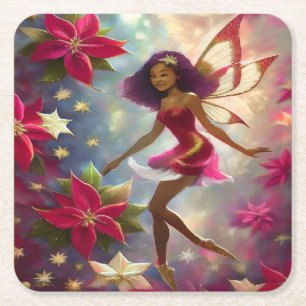 Christmas Fairy Collection Plum Tint Natural Hair Square Paper Coaster
