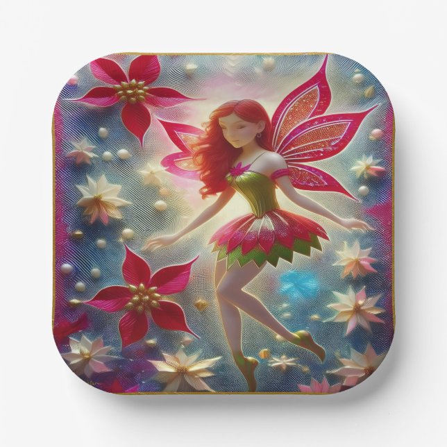 Christmas Fairy Collection - Red Hair Paper Plate (Front)