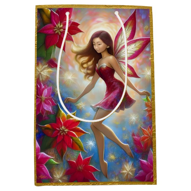 Christmas Fairy Collection - Reddish Brown Hair Medium Gift Bag (Front)