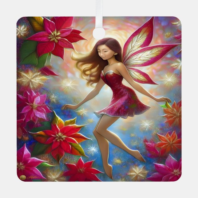 Christmas Fairy Collection - Reddish Brown Hair Metal Ornament (Front)