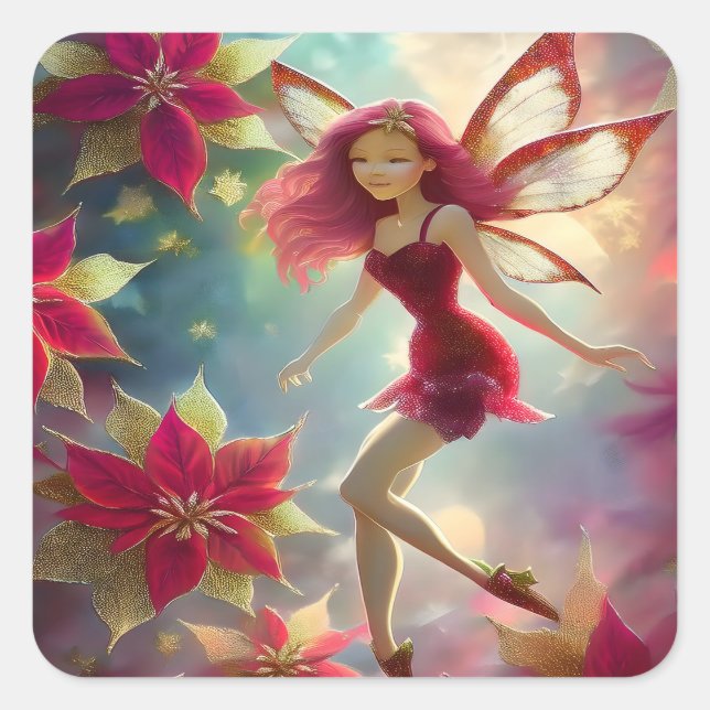 Christmas Fairy Collection - Rose Red Hair Square Sticker (Front)