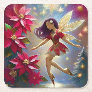 Christmas Fairy Collection - Straight Plum Hair Square Paper Coaster