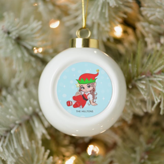 Christmas Fairy Elf Holding a Star Ceramic Ball Christmas Ornament (Tree)
