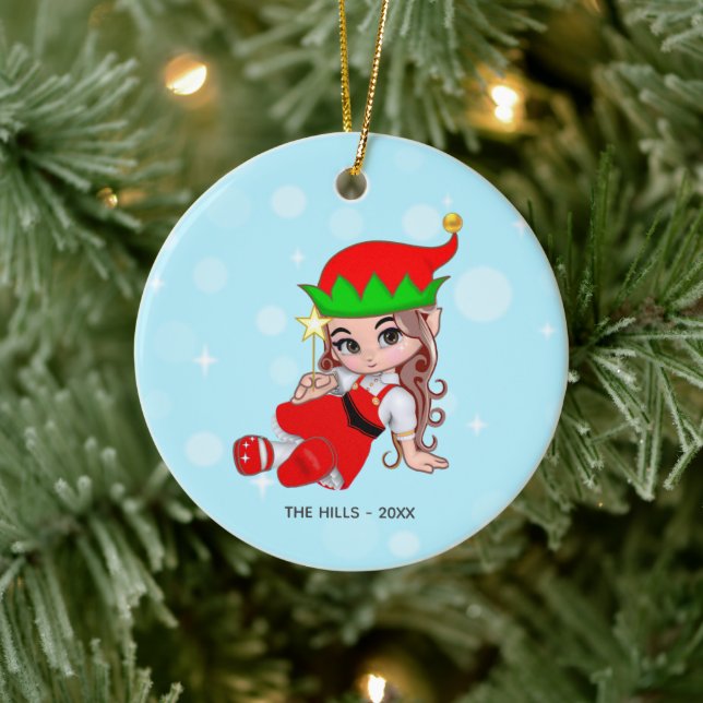 Christmas Fairy Elf Holding a Star Ceramic Ornament (Tree)