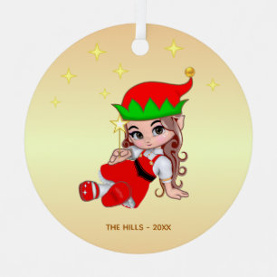 Christmas Fairy Elf Holding a Star Metal Ornament