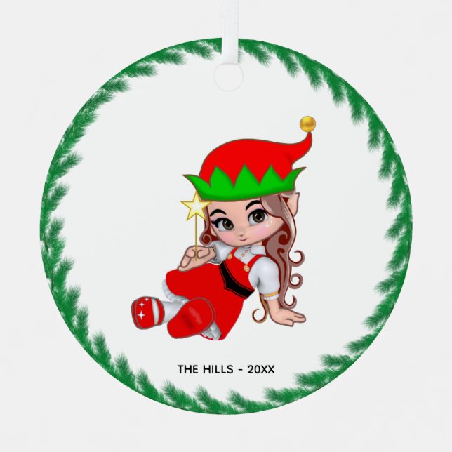 Christmas Fairy Elf Holding a Star Metal Ornament (Front)
