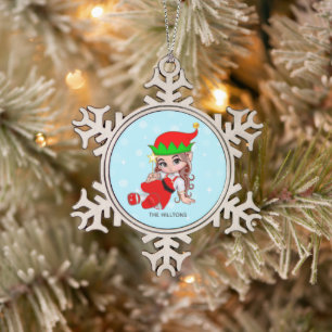 Christmas Fairy Elf Holding a Star Snowflake Pewter Christmas Ornament