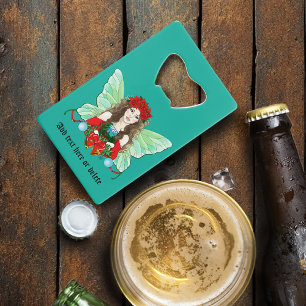 Christmas Fairy Fantasy Holly Bells Poinsettias Credit Card Bottle Opener
