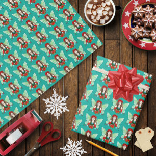 Christmas Fairy Fantasy Holly Bells Poinsettias Wrapping Paper