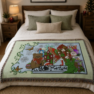 Christmas Fairy Green Toys Festive Throw Blanket