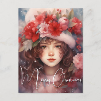Christmas Fairy of the Peonies Holiday Postcard