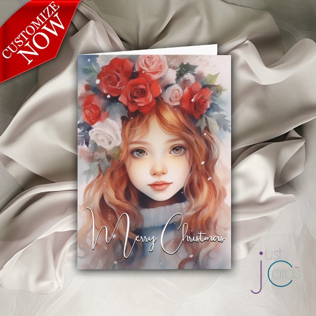 Christmas Fairy of the Roses Holiday Card (Customizable text)