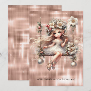 Christmas Fairy on Sparkle Rose Gold Background Holiday Card