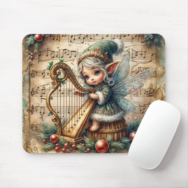 Christmas Fairy Playing a Harp Mouse Pad (With Mouse)