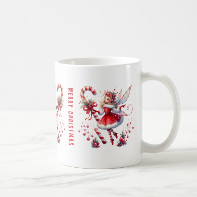 Christmas Fairy Red White Candy Cane Coffee Mug (Right)