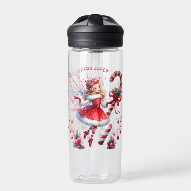 Christmas Fairy Red White Candy Cane Water Bottle (Front)