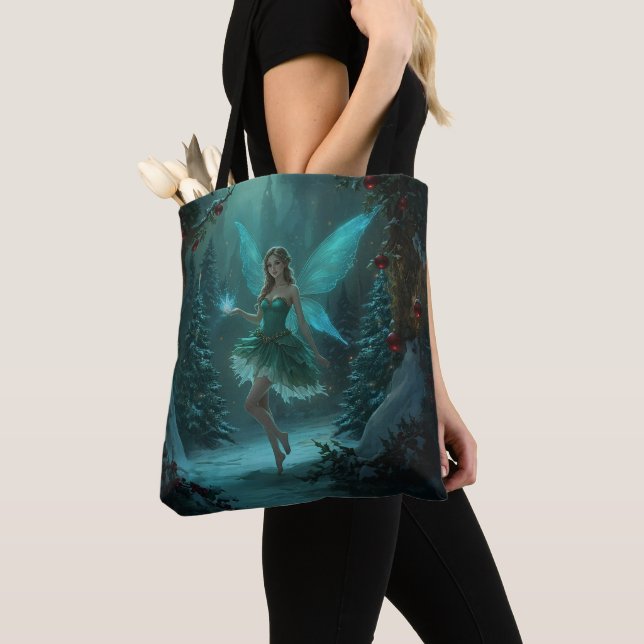 Christmas Fairy with a Spark of Magic Holiday Tote Bag (Close Up)