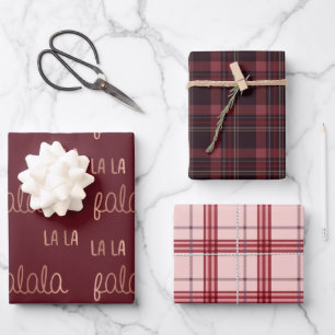 Christmas Falala lala Plaid set  Wrapping Paper Sheet