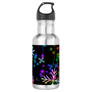Christmas falling various neon colours snowflakes  532 ml water bottle