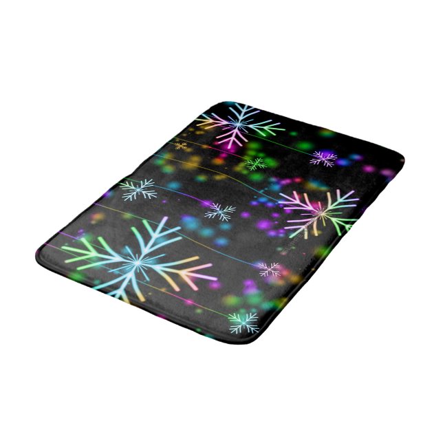 Christmas falling various neon colours snowflakes  bath mat (Angled)