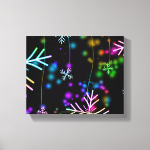 Christmas falling various neon colours snowflakes  canvas print
