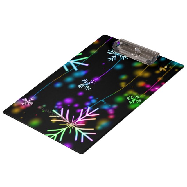 Christmas falling various neon colours snowflakes  clipboard (Angled)