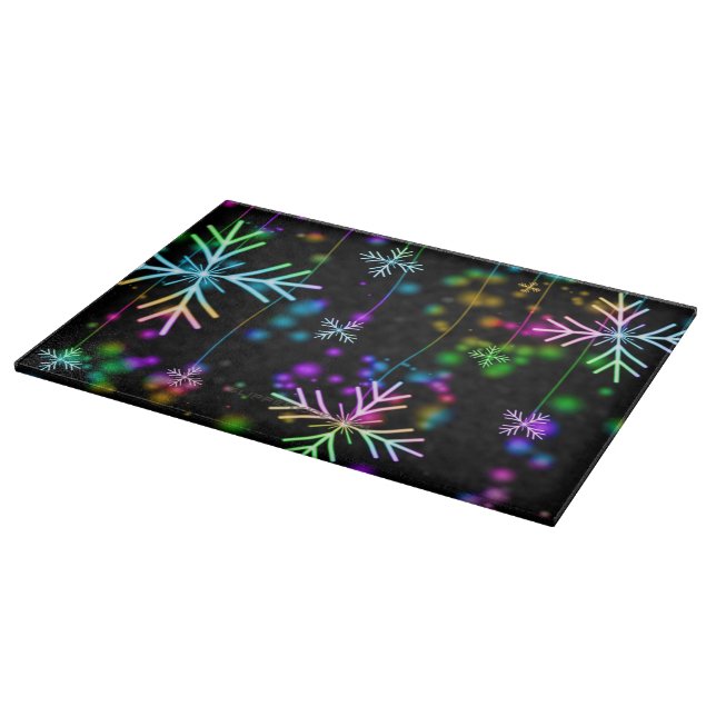 Christmas falling various neon colours snowflakes  cutting board (Corner)