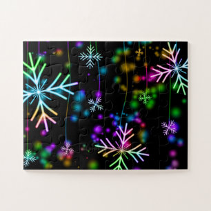 Christmas falling various neon colours snowflakes  jigsaw puzzle